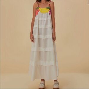 FARM Rio White Tiered Maxi Dress with Colorful Fruit Accents